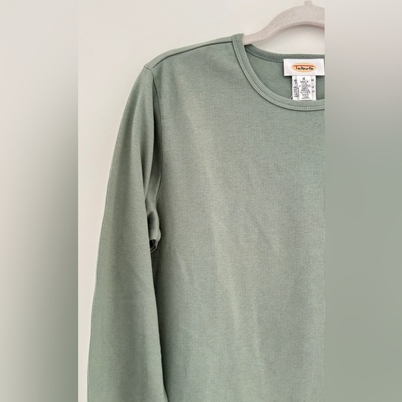 Vintage Talbots Size Medium Ribbed Tee Long Sleeve Sage Green Layering Everyday - Picture 6 of 9